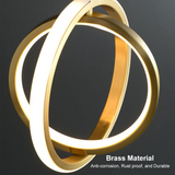 Gold Geometric Pendant Light 2-Ring Led Hanging Light In Brass