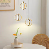 Gold Geometric Pendant Light 2-Ring Led Hanging Light In Brass