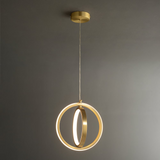 Gold Geometric Pendant Light 2-Ring Led Hanging Light In Brass