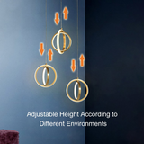 Gold Geometric Pendant Light 2-Ring Led Hanging Light In Brass