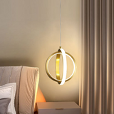 Gold Geometric Pendant Light 2-Ring Led Hanging Light In Brass