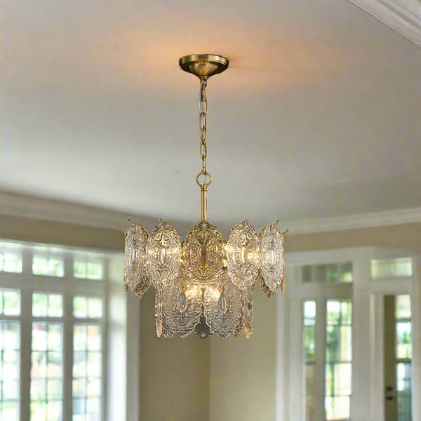 5/7 Heads Embossed Crystal Panels Chandelier