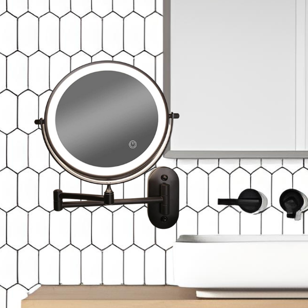 Black Rechargeable Led Magnifying Mirror For Make-Up And Bathroom