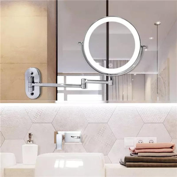 Chrome Silver Rechargeable Led Magnifying Mirror For Make-Up And Bathroom