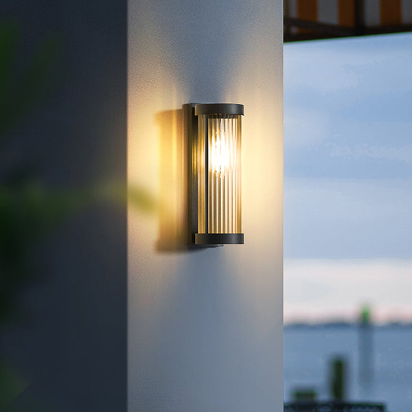 Modern Cylindrical Metal & Glass Outdoor Solar Ip65 Waterproof Outdoor Lamp
