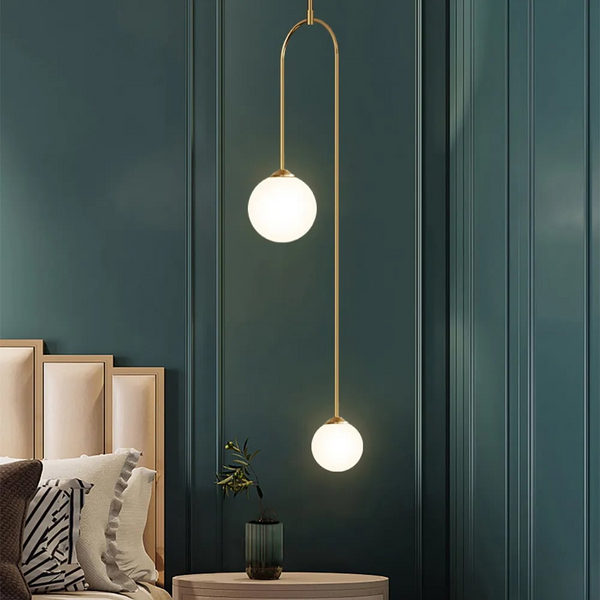 Modern Pendant Light Glass Globe 2-Light U-Shaped For Living Room And Bedroom
