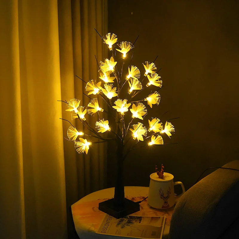 White Birch Fiber Optic Flower Tree Light