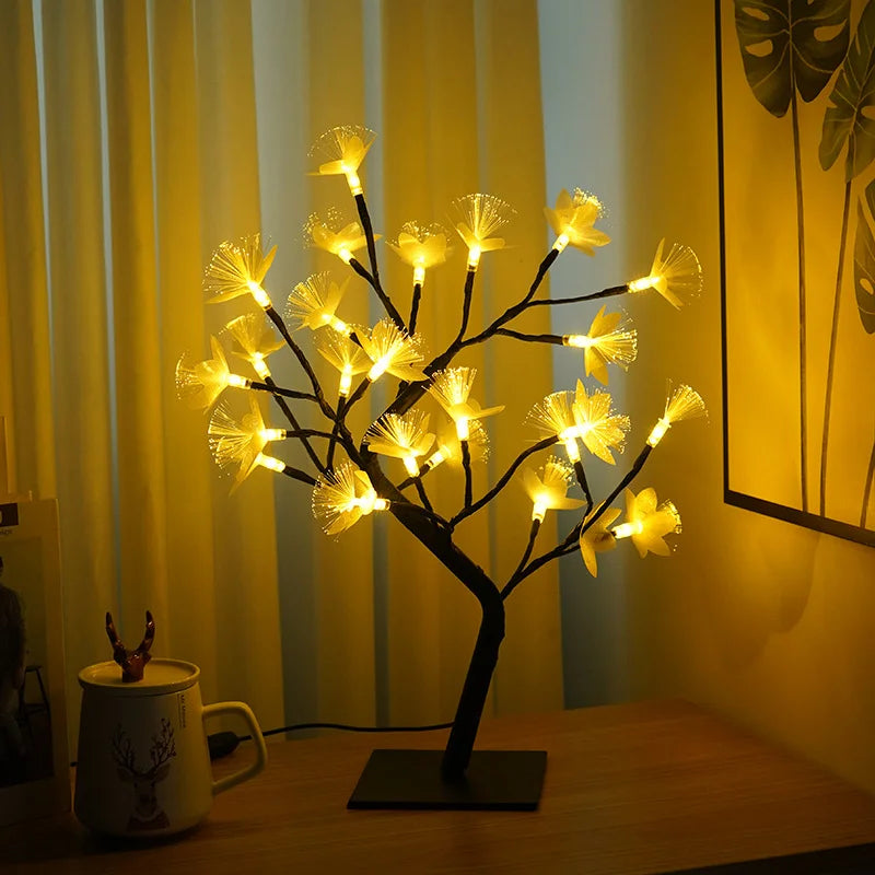 White Birch Fiber Optic Flower Tree Light