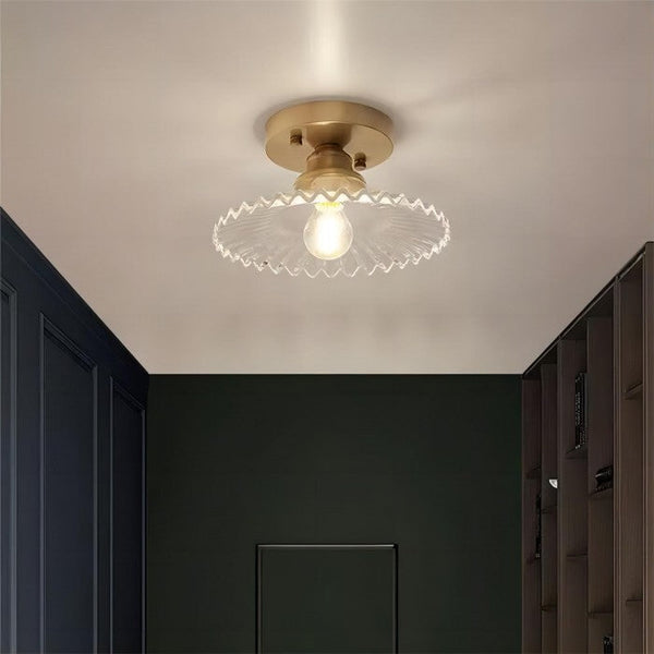 Vintage Clear Glass Ribbed Petal Ceiling Light